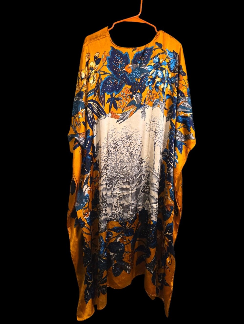 Orange & Blue Floral Maxi Caftan Dress